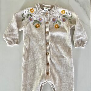 Little Me Knit Baby Romper with Floral Embroidery
